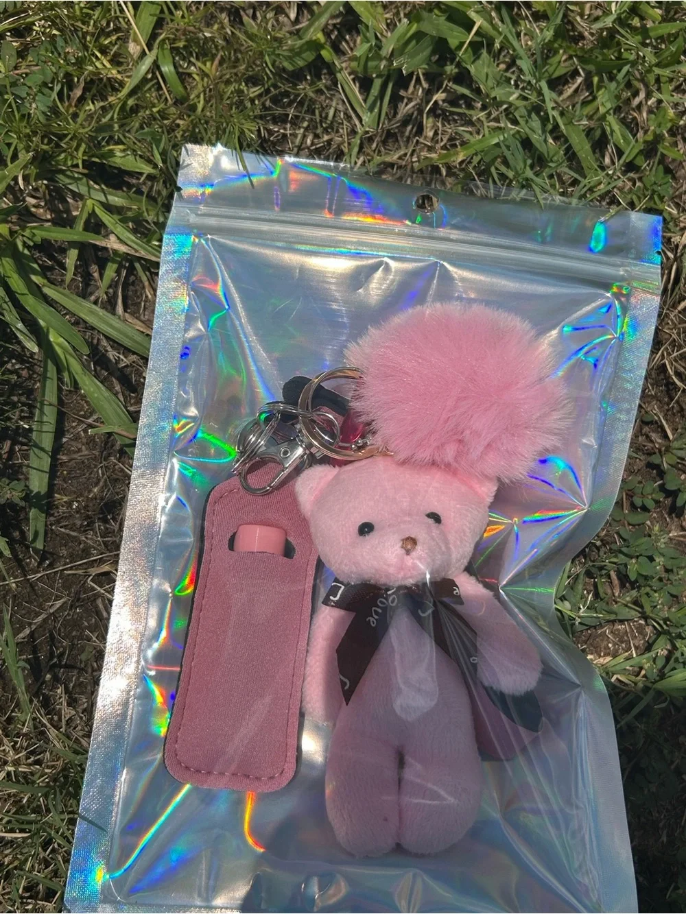 Plush Pom-Pom Keychain Bag Charm - Pink